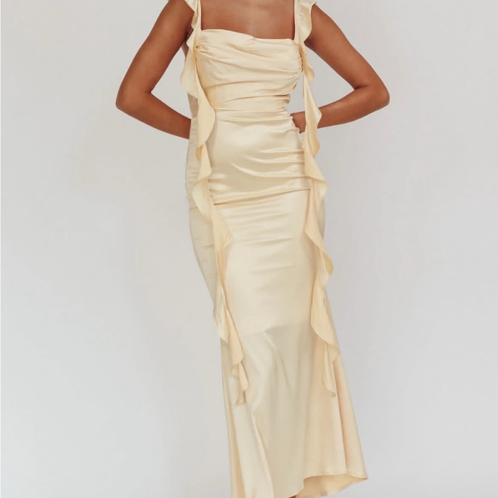 Selfie Leslie Satin Yellow Dress with Drapes